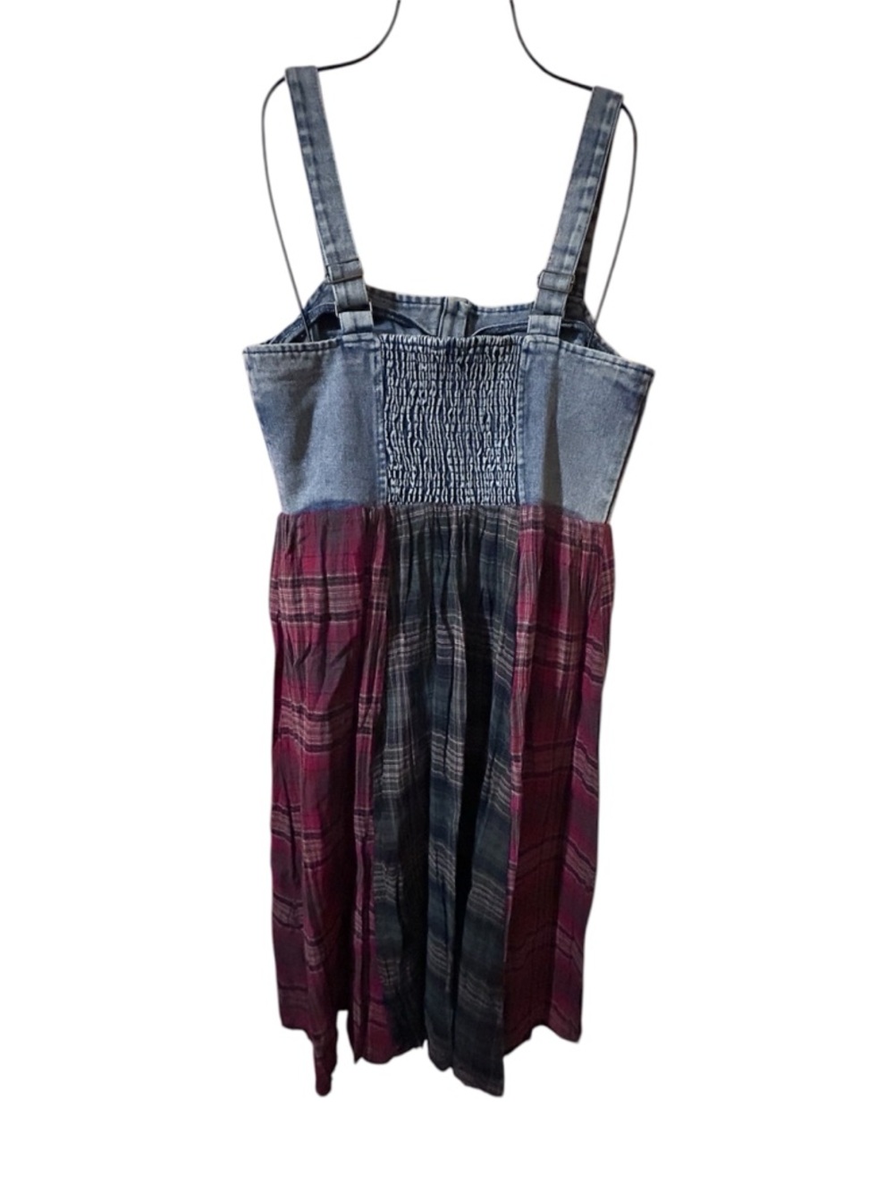 Oddi Large Denim Bodice Plaid Midi Dress - Blue and Red NWOT - Picture 6 of 9
